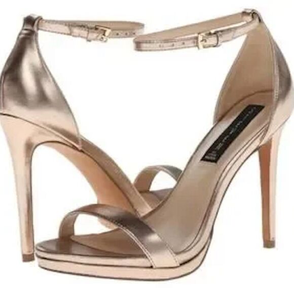 Gold STEVEN Heel.- Excellent Condition - Size 8 - Women's Heel with Ankle Strap - Picture 1 of 7